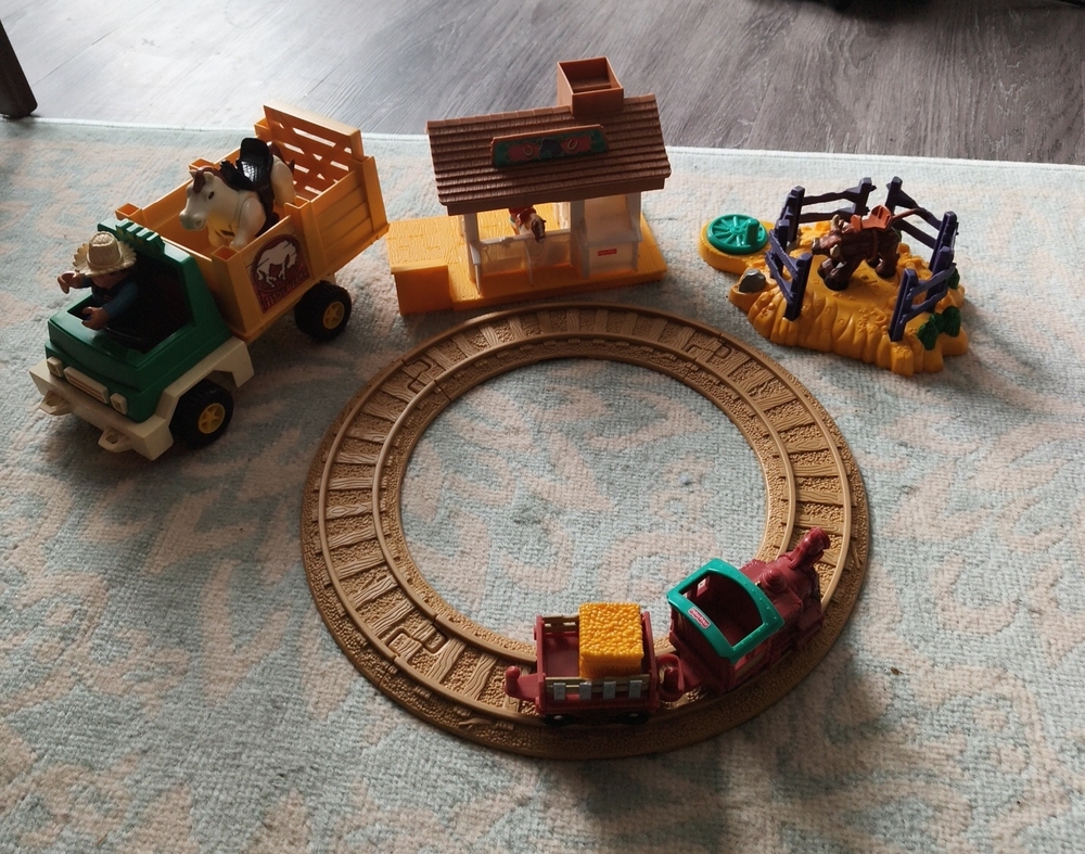 Vintage 1979 Fisher Price #330 Rodeo Rig Truck- Husky Helper & Geo Trax Trainset